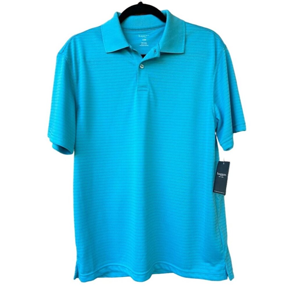 NEW Haggar Mens‎ Polo Shirt Size Small Scuba Blue Short Sleeve Golf Sports